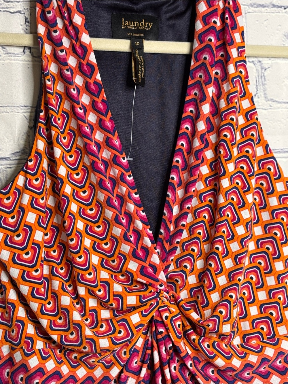 NWT Laundry by Shelli Segal Vibrant Orange Navy Sleeveless Geo Party Dress 10 - Picture 4 of 13